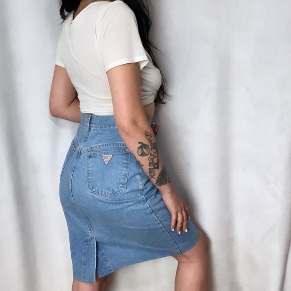 SOLD 80s GUESS DENIM HIGH WAISTED DENIM PENCIL SKIRT - Picture 8 of 8